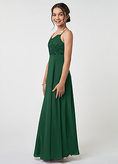 Azazie Sonya Junior Robe Trapèze en Mousseline de soie Dentelle Vert Foncé image3