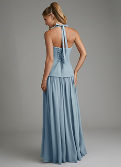 Azazie Michelle Bridesmaid Dresses Dusty Blue A-Line Corset Chiffon Dress image6