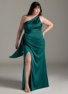 Azazie Maive Robes de demoiselle d'honneur Robe Fourreau en Satin extensible Rayé Paon image6