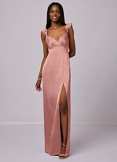 Barbie ♥ Azazie Bridesmaid Dresses Rosette Sheath Stretch Satin Dress image4
