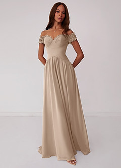 Barbie ♥ Azazie Bridesmaid Dresses Taupe A-Line Off the Shoulder Chiffon Convertible Dress image1