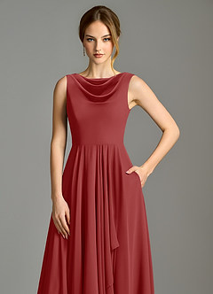 Azazie Wonderland Bridesmaid Dresses Rust A-Line Pleated Chiffon Dress image7
