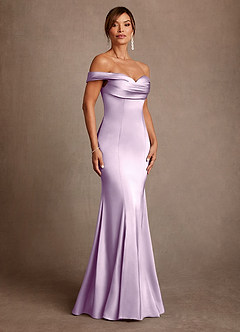 Azazie Boone Mother of the Bride Dresses Frosted Lilac Mermaid Off the Shoulder Stretch Satin Dress image1