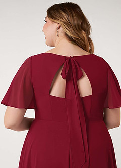 Azazie Kimber Vestidos de damas de honor Vestido de Borgoña de Gasa de Corte en A con Manga volante image13