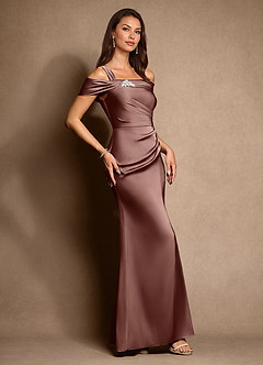 Azazie Altonia Mère de la mariée Robes Robe Sirène en Satin extensible Épaule décolletée Expresso image2
