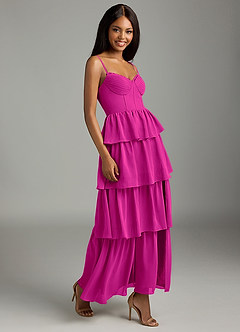 Azazie Kaiden Bridesmaid Dresses Fuchsia A-Line Sweetheart Neckline Chiffon Dress image3