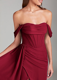 Azazie Amyra Bridesmaid Dresses Burgundy Sheath Off the Shoulder Chiffon Convertible Dress image5