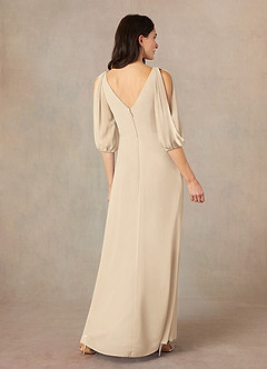 Azazie Bronwyn Kleider für die Brautmutter A-Linie V-Hals Gerüscht Chiffon Kleid Champagner image4