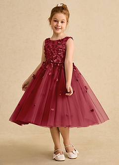 Azazie Lana Flower Girl Dresses Pomegranate A-Line Sleeveless Matte Satin Dress image3