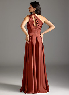 Azazie Charlize Robes de demoiselle d'honneur Robe Trapèze en Satin extensible Ue épaule Terracotta image14