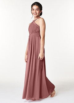 Azazie Anthea Junior Plissee Chiffon Kleid Wüstenrose image5