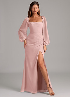 Azazie Brixley Brautjungfernkleider Meerjungfrau-Linie Langarm Chiffon Kleid Puderrosa image4