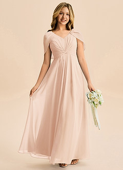 Azazie Emma Junior Robe Trapèze en Mousseline de soie Plissée Rose Perle image1