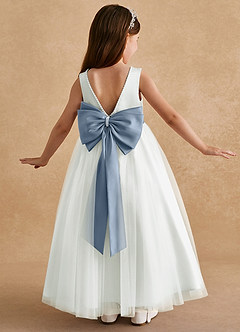 Azazie Cookie Flower Girl Dresses Ivory Dusty Blue A-Line Bow Tulle Dress image1