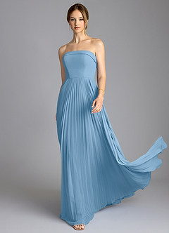 Azazie Mariana Abiti da Damigella Abito A-Line in Chiffon Senza Cinturino Blu Acciaio image3