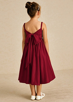 Azazie Midge Flower Girl Dresses Burgundy A-Line Bow Matte Satin Dress image2