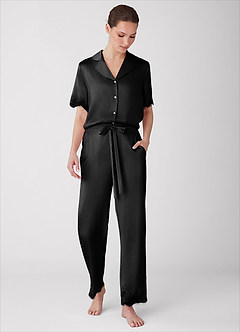 front Ensemble pyjama en satin lumineux à manches courtes et pantalon long