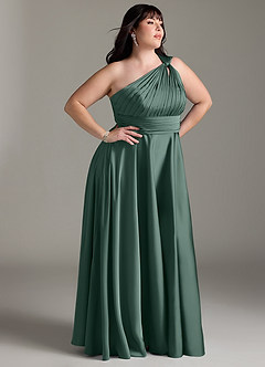Azazie Charlize Bridesmaid Dresses Eucalyptus A-Line One Shoulder Stretch Satin Dress image12