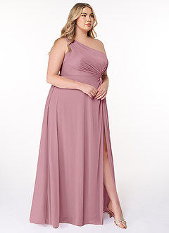 Azazie Brooke Bridesmaid Dresses Vintage Mauve A-Line One Shoulder Mesh Dress image9