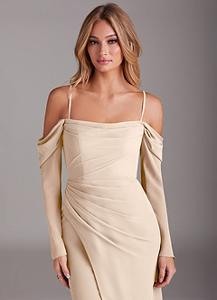 Azazie Hallie Bridesmaid Dresses White Alabaster Mermaid Long Sleeve Chiffon Dress image2