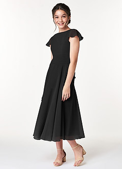 Azazie Payton Junior Black A-Line Bow Chiffon Dress image4
