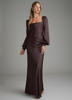 Azazie Brianna Bridesmaid Dresses Chocolate Plum Mermaid Corset Stretch Satin Dress image1