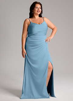 Azazie Deandra Bridesmaid Dresses Steel Blue Mermaid Pleated Stretch Satin Dress image4