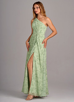 Azazie Brooke Bridesmaid Dresses Green Fern Floral A-Line One Shoulder Chiffon Dress image4