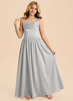 Azazie Drew Junior Silver A-Line Pleated Stretch Satin Dress image4