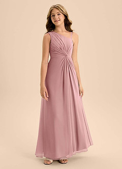 Azazie Brooke Junior A라인 사이드 슬릿 쉬폰 플로어 길이 주니어 신부 들러리 드레스 image5