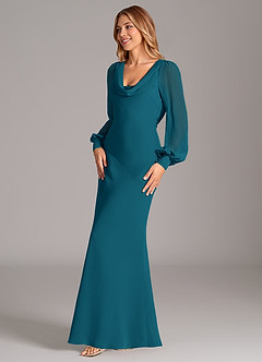 Azazie Jaxine Bridesmaid Dresses Ink Blue Mermaid Long Sleeve Chiffon Dress image3