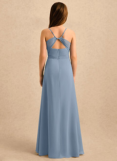 Azazie Jasslyn Girls Formal Robe Demoiselle D'honneur Fillette Robe Trapèze en Mousseline de soie Plissée Bleu Poussiéreux image2