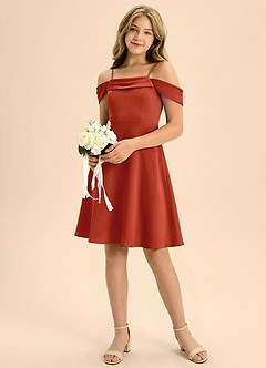 Azazie Anselie Junior A-Linie Plissee Stretch-Satin Kleid Rost image1