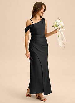 Azazie Madelyn Junior Vestido de Negro de Satén Elástico de Corte Recto con Vestidos sin tirantes image6