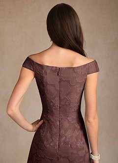 Azazie Moore Mother of the Bride Dresses Espresso A-Line Boatneck Floral Burnout Dress image6