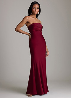 Azazie Saylor Bridesmaid Dresses Burgundy Mermaid Strapless Stretch Satin Dress image4