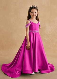 Azazie Jodi vestidos de niña de las flores Vestido de Fucsia de Satin Mate de Corte En A image3