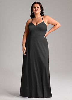Azazie Mei Brudtärnklänningar Klänning av A-Line i Stretch Satin V-ringning Svart image7