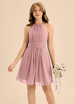 Azazie Bonnie Junior Dusty Rose A-Line Pleated Chiffon Dress image3