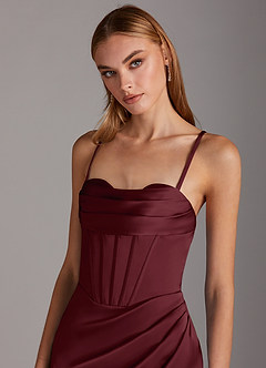 Azazie Brookelle Bridesmaid Dresses Cabernet Sheath Sweetheart Corset Stretch Satin Dress image7