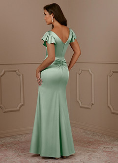 Azazie Roya Mother of the Bride Dresses Agave Mermaid V-Neck Pleated Stretch Satin Dress image3