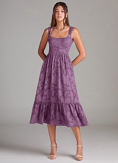 Azazie Alissa Bridesmaid Dresses Wisteria A-Line with Pockets Floral Burnout Dress image3