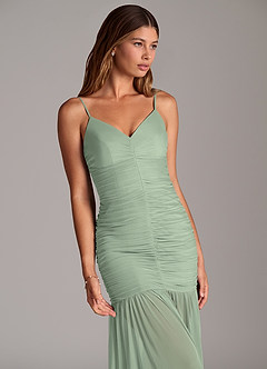Azazie Aimie Bridesmaid Dresses Dusty Sage Mermaid Mesh Dress image7