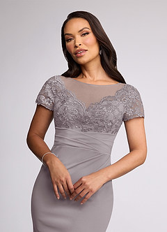 Azazie Susan Abiti per la Madre della Sposa Abito Tubino in Crepe Elasticizzato Pizzo Dusk image3