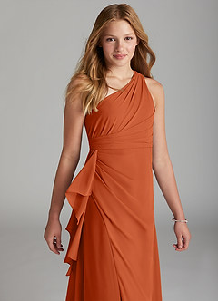 Azazie Maive Junior Agave A-Line Pleated Chiffon Dress image4