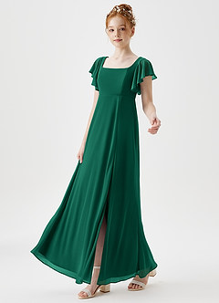 Azazie Bondi Junior A-Linie Seitliche Cut-Outs Gittergewebe Kleid Smaragd image6