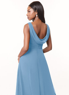 Azazie Karina Bridesmaid Dresses Powder Blue A-Line Pleated Chiffon Dress image4