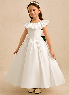 Azazie Clara Flower Girl Dresses Ivory Olive A-Line Bow Cotton Dress image4