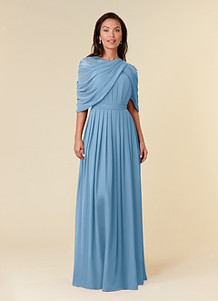 Azazie Olena Moeder van de bruid jurken A-Lijn Jurk van Chiffon Pailletten Staal Blauw image1