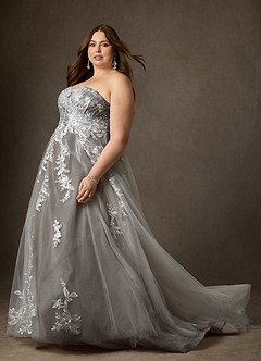 Azazie Keri Robes de mariée Robe Princesse en Dentelle Sans bretelles Blanc Diamant Cacao image15